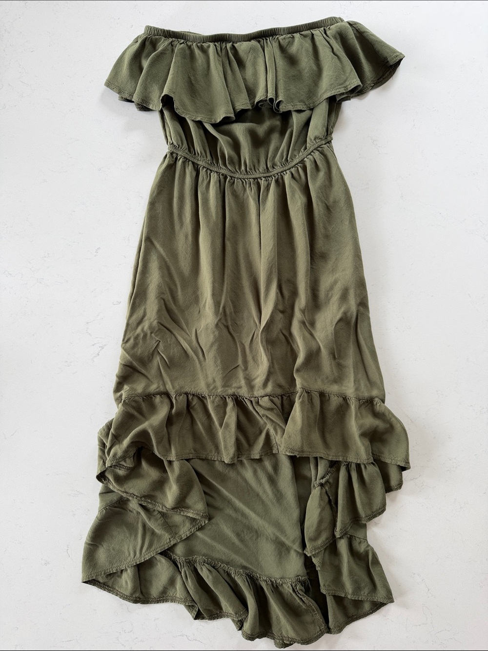 Charlotte Russe Olive Green Off-Shoulder Ruffle Maxi Dress